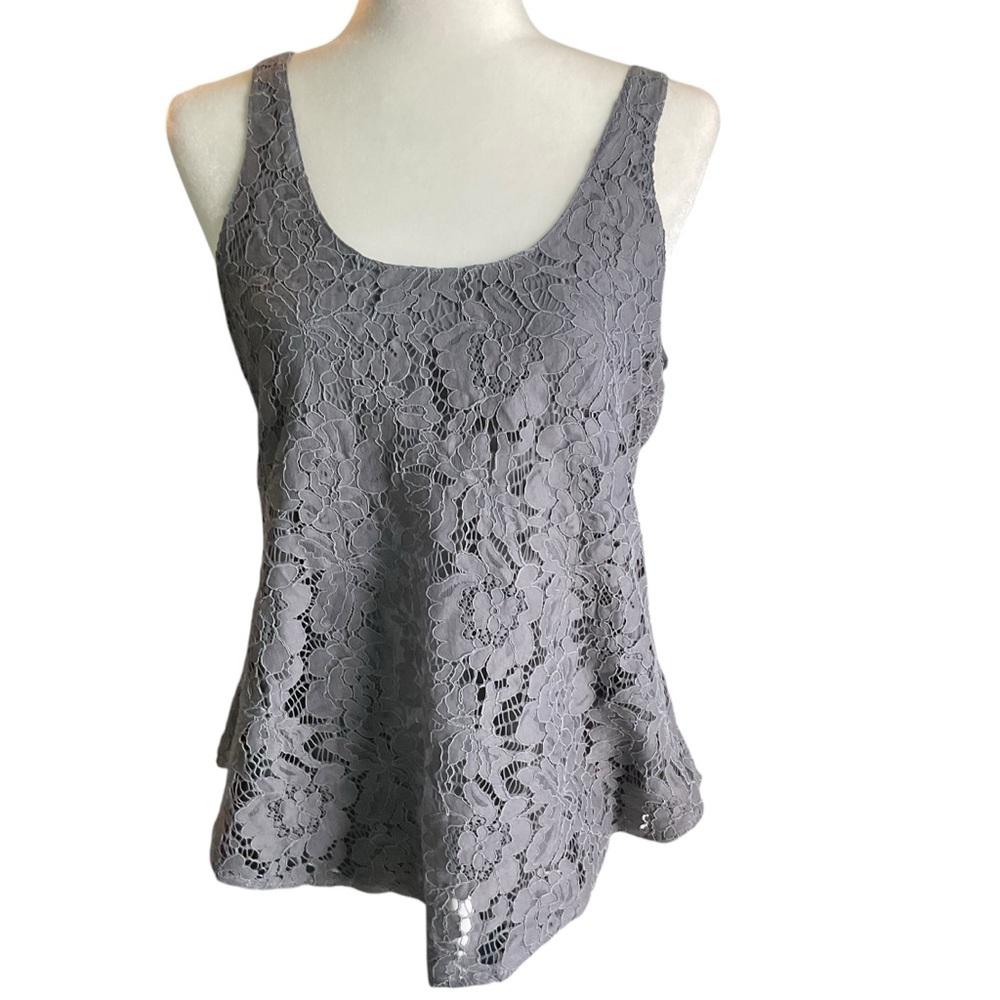 Chaser Women's Tank Top Size M Gray Lace Sleeveless Casual Cottage Camisole - Picture 2 of 10